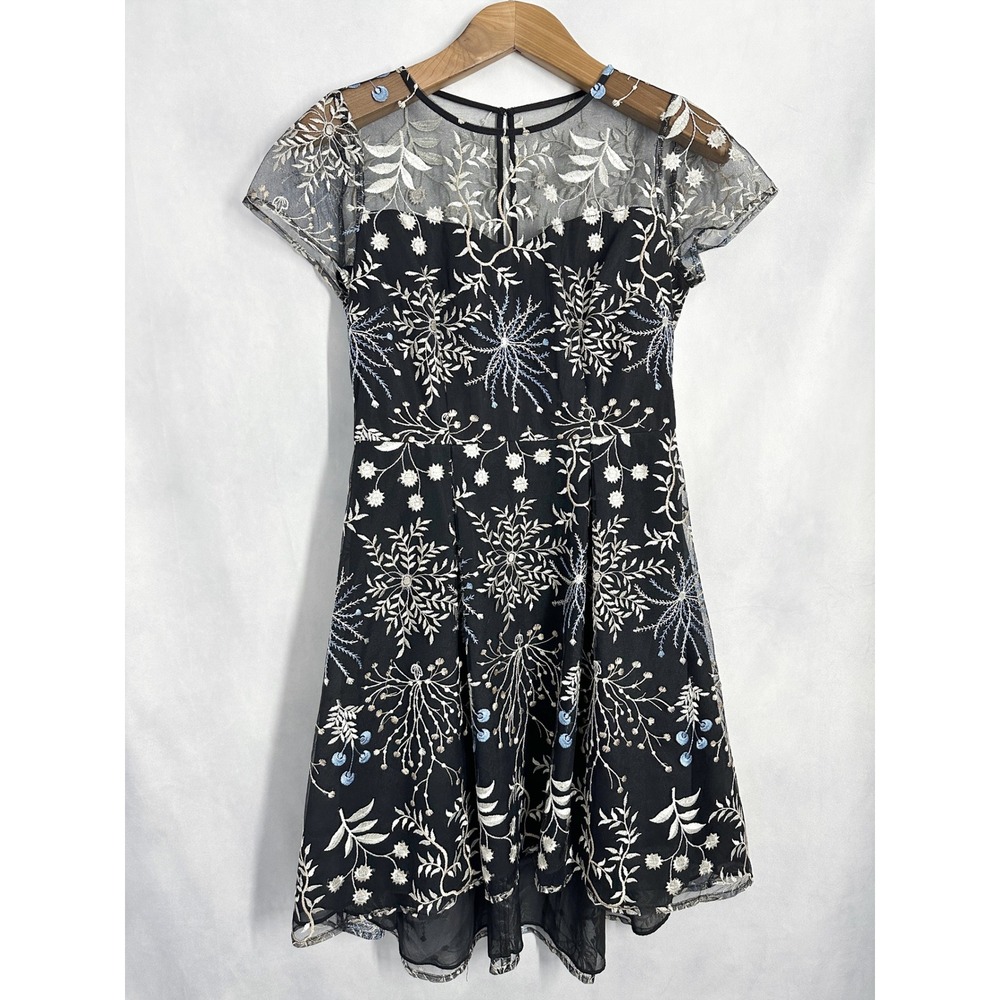 Adrianna Papell Formal Navy Mesh Floral Embroidered Fit & Flare Dress Size 4 - Picture 2 of 14